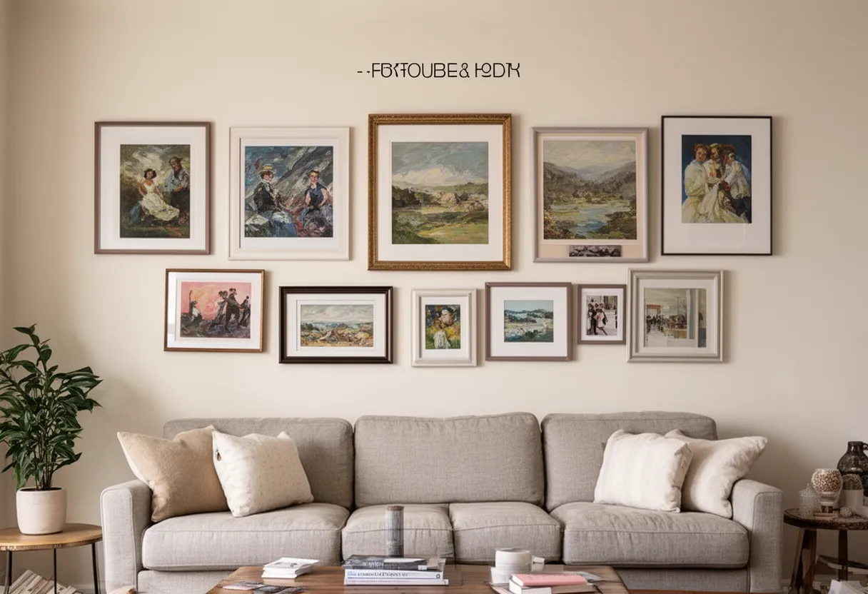 Tableaux bien accrochés au mur dans un salon