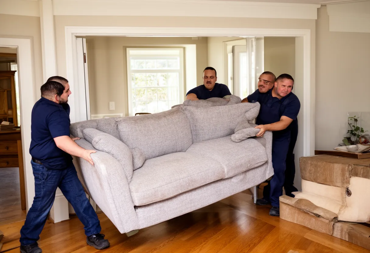 Nouveau canapé entrant dans une maison