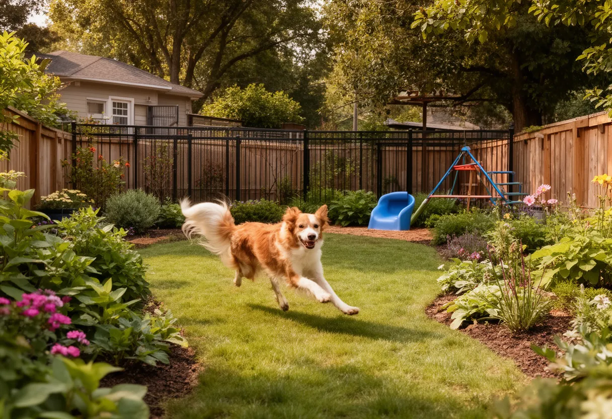 Jardin sécurisé pour chien avec clôture et plantes non toxiques