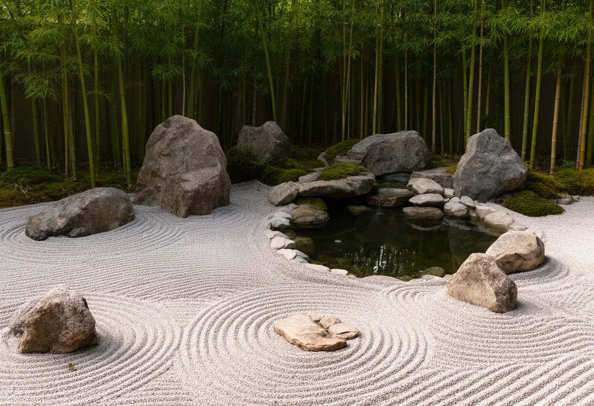 Jardin zen aménagé avec soin
