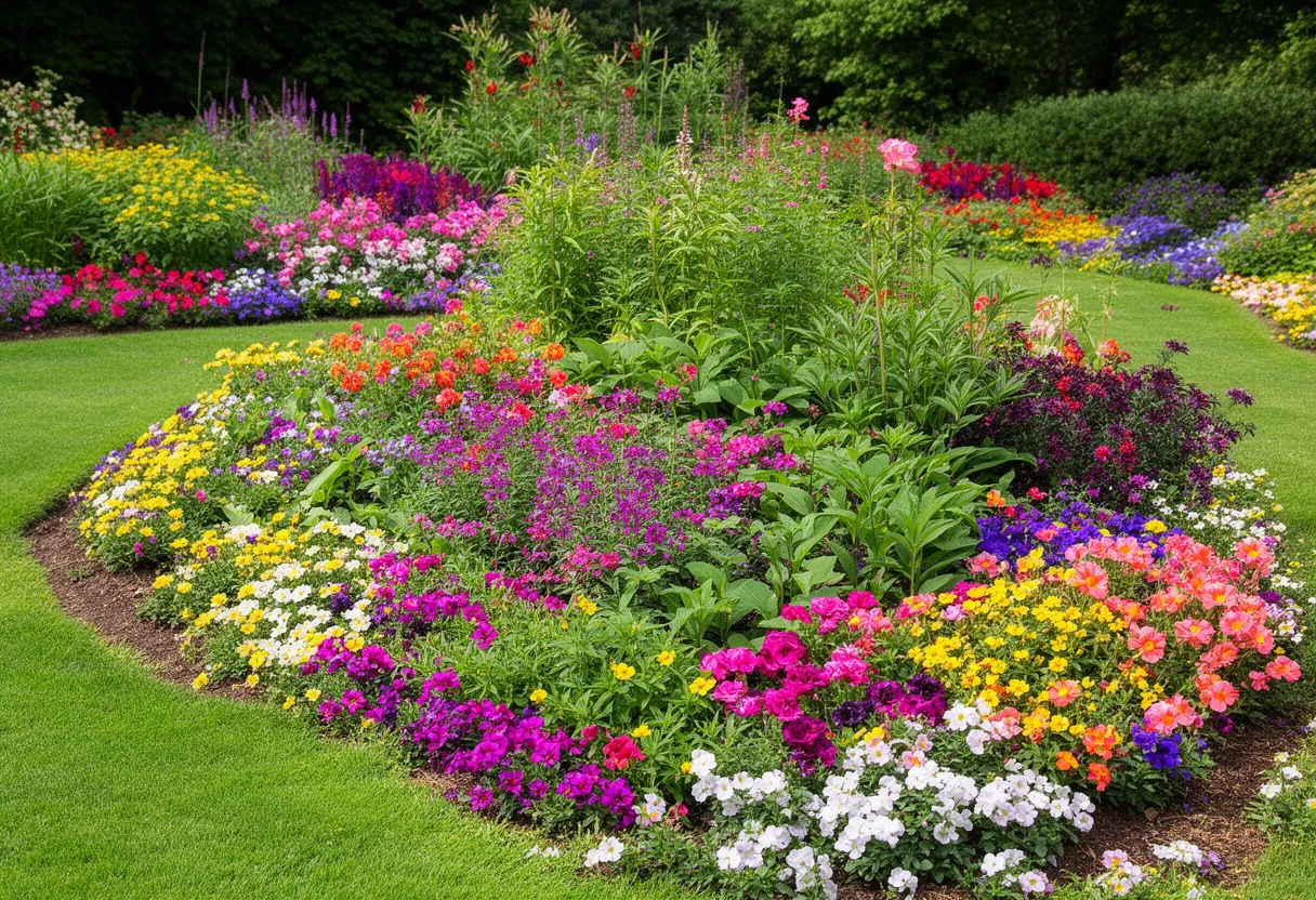 Parterre de fleurs coloré et bien aménagé